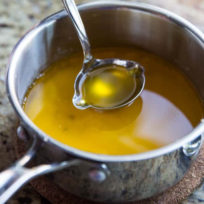 Learn how to make clarified butter, an easy process that removes the water and milk solids from whole butter. Use it for Hollandaise and many other recipes.