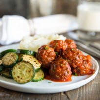 Feed a crowd with Slow Cooker Meatloaf Meatballs! Make the meatballs ahead (from scratch) and then let them simmer in the sauce in a slow cooker.