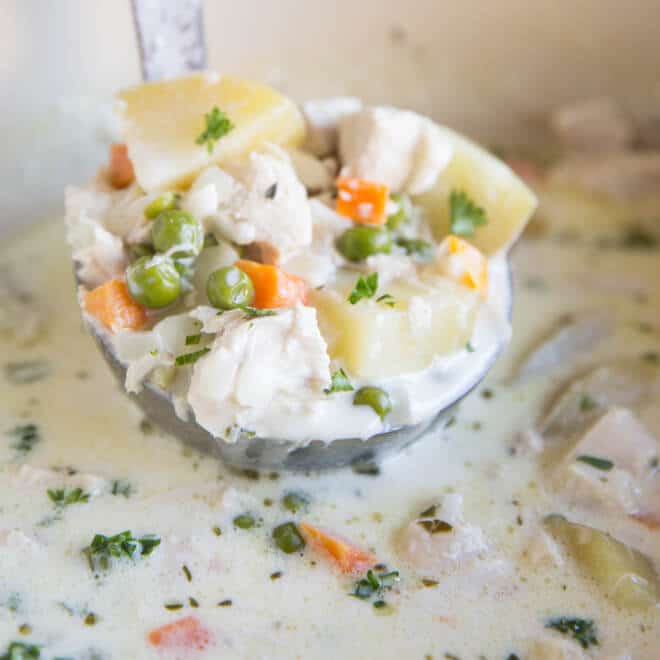 Creamy and delicious, this Chicken Pot Pie Soup is an easier version of the ultimate classic comfort food! Chicken and veggies never tasted so good.