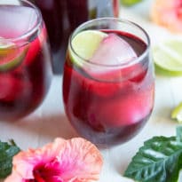 Two glasses of Agua de Jamaica Hibiscus Tea.