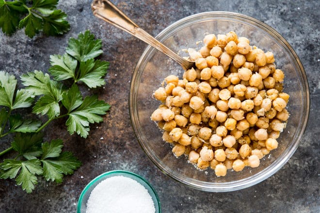 Chickpeas in a clear bowl.