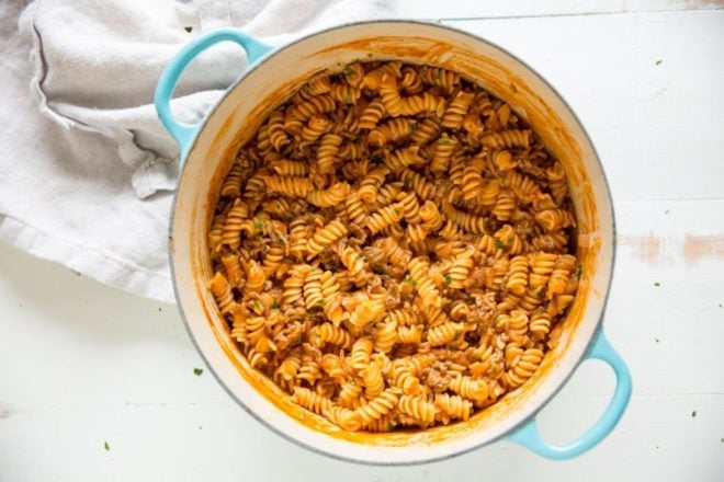 An easy recipe for Sloppy Joe Casserole, perfect for those times when you want to eat Sloppy Joes on a fork instead of on a bun. Based on my wildly popular Sloppy Joes recipe, it's made all in one pot and ready in 30 minutes or less, start to finish. Perfect for busy weeknights and wickedly delicious!
