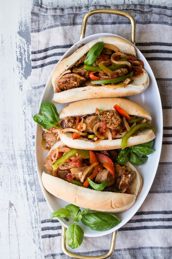 Italian sausage and peppers—it doesn’t get any more iconic than this sweet and spicy dish bursting with summer vegetables and juicy Italian sausage. Perfect for big family get togethers or potlucks; slice up some crusty bread and everyone can dish up their own, just the way they like it.