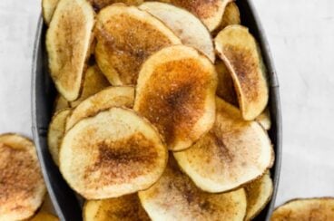 Homemade potato chips in a bowl.
