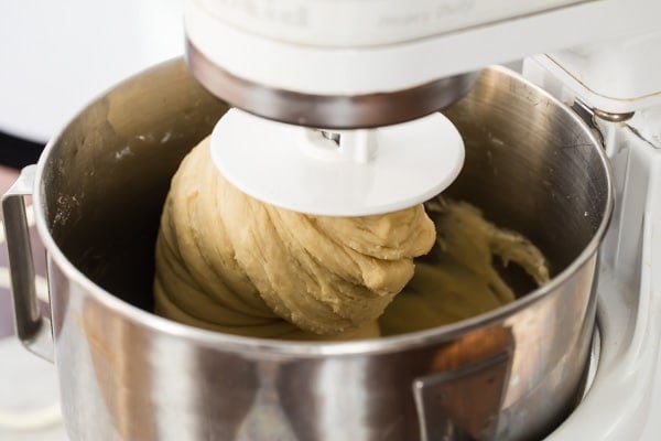 Dough in a mixer.