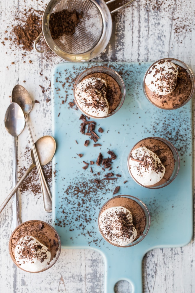 Chocolate Mousse in individual serving cups.