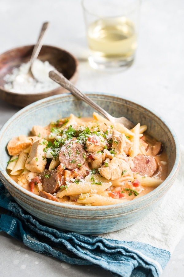 When you need a big, easy dinner, One Pot Cajun Pasta is all that and more. This creamy Cajun sausage pasta recipe is something you’ll want to return to again and again, just like New Orleans itself.