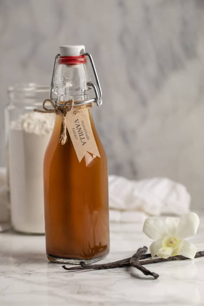 Skip the synthetic versions and avoid the high prices at the market: Learn how to make vanilla extract from scratch. Use it for baked goods, drinks, and all your favorite vanilla bean recipes. This homemade vanilla extract recipe takes just two ingredients and a pretty bottle! 