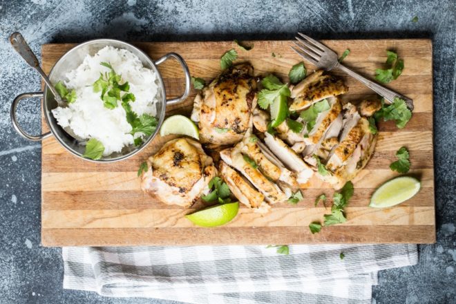 This easy recipe for Cilantro Lime Chicken is full of flavor and so easy for busy weeknights. Make a simple marinade with cilantro, lime, garlic, and spices, then cook it in a skillet or on the grill. Serve with my favorite Cilantro Lime Rice, grilled veggies, or tortillas for a fast and tasty dinner.
