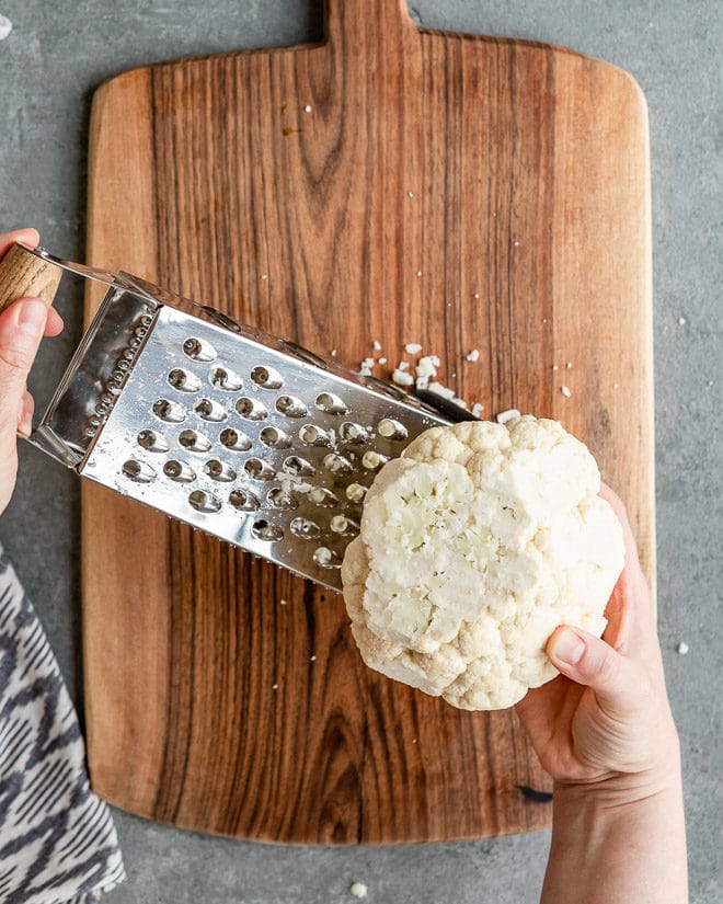 Even though you can buy it, the best quality, most economical cauliflower rice is the kind you make yourself. I'll show you 2 easy methods for how to make cauliflower rice, with a grater and with a food processor.