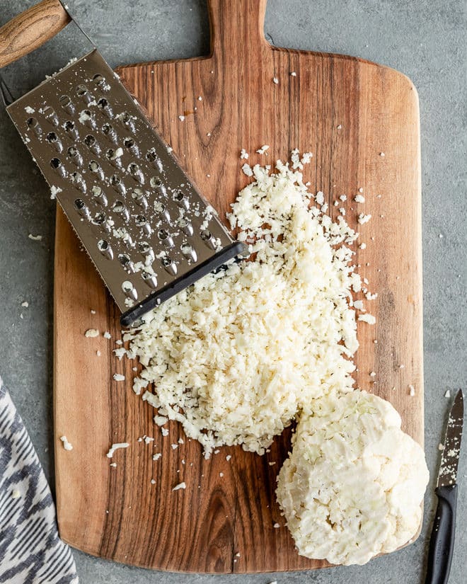 Even though you can buy it, the best quality, most economical cauliflower rice is the kind you make yourself. I'll show you 2 easy methods for how to make cauliflower rice, with a grater and with a food processor.