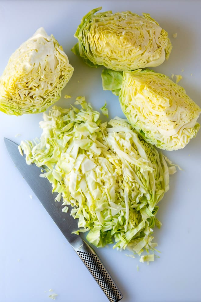 Chopped and wedged cabbage.