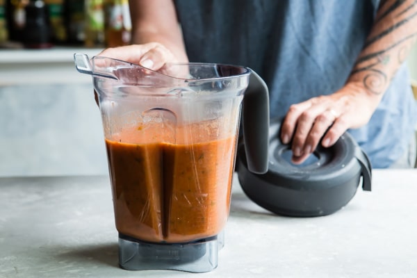 Tomato puree in a blender.