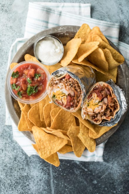Leftover chili and cheese gets rolled up tight into a flour tortilla for the ultimate midnight snack or quick lunches on the go.