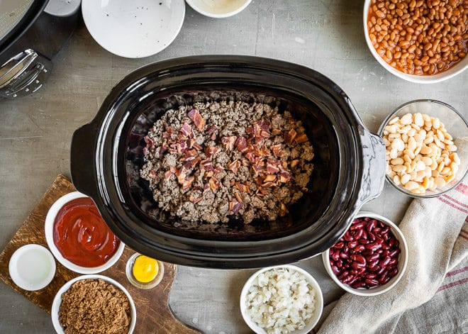 From cowboys to kiddos, everyone goes crazy for Slow Cooker Calico Beans. Loaded with beef and bacon, they're great for a cookouts, parties, and easy meals!