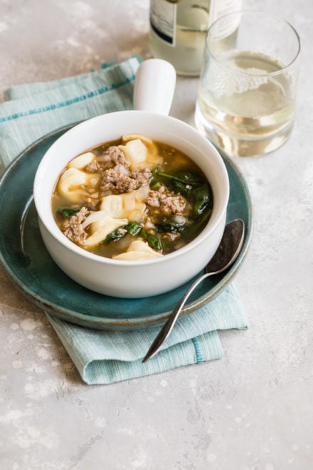 A hot bowl of rustic Sausage and Tortellini Soup is the best thing in the world at the end of a long, chilly day. Ready in about 30 minutes; proof that the most satisfying dinners don’t always have to be complicated.