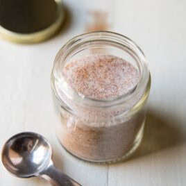 Lawrys seasoned salt in a clear jar.