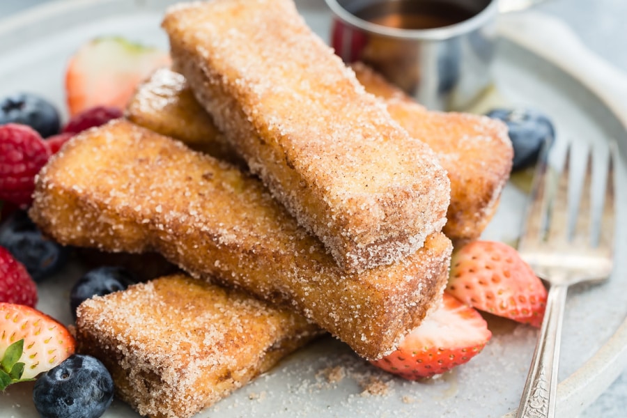 French toast sticks on a plate.