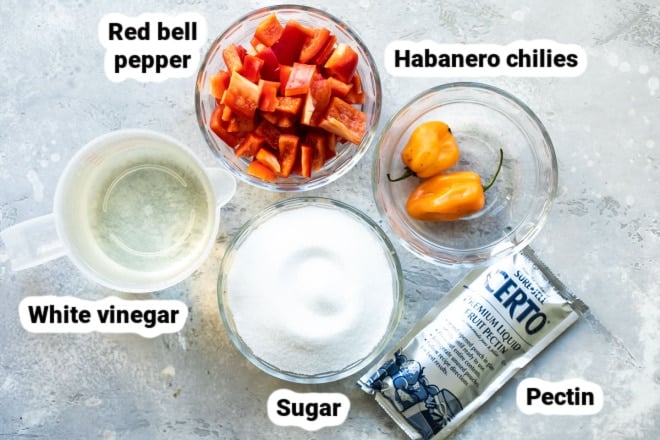 Pepper jelly ingredient shot.
