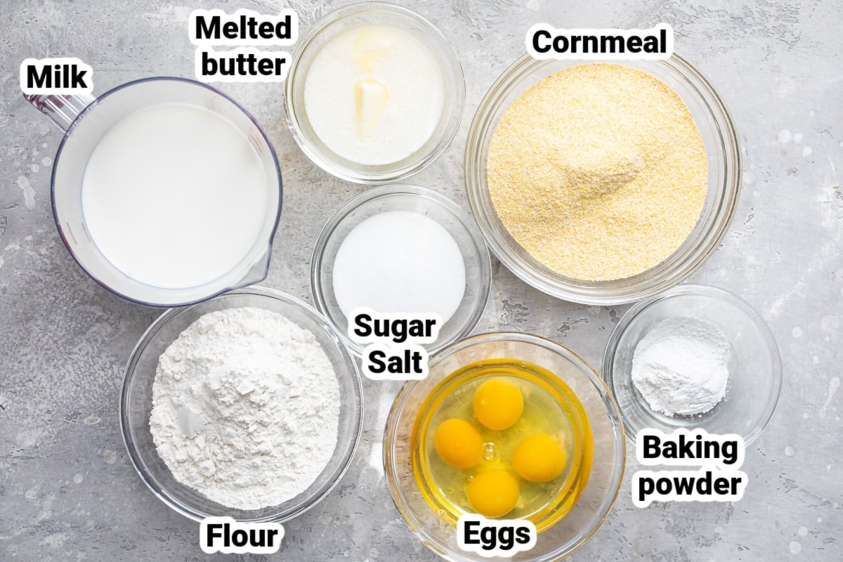 Labeled ingredients for cornbread.