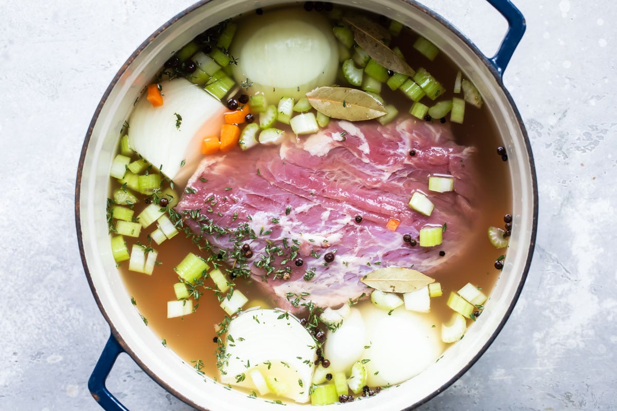 Corned beef in a pot.