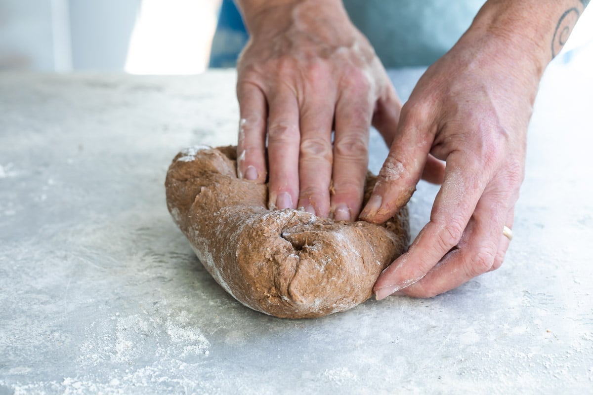 Dark bread dough for marble rye bread.