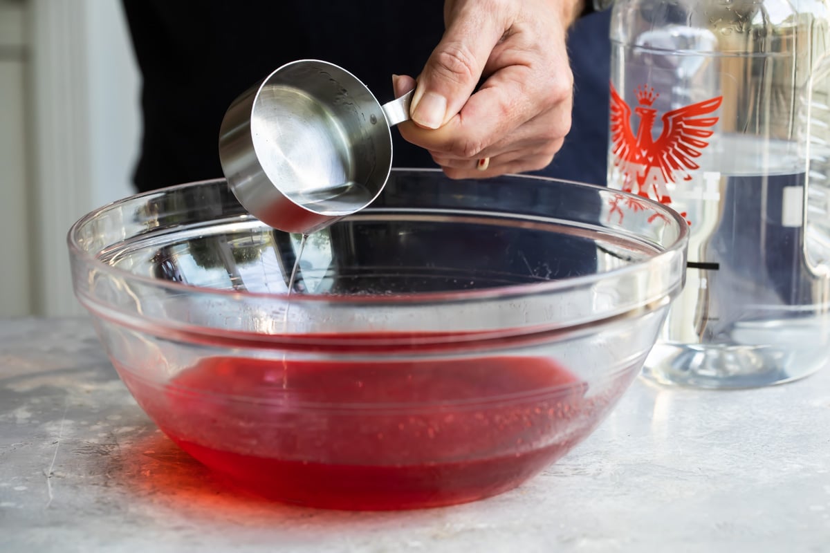 Mixing the ingredients for jello shots.