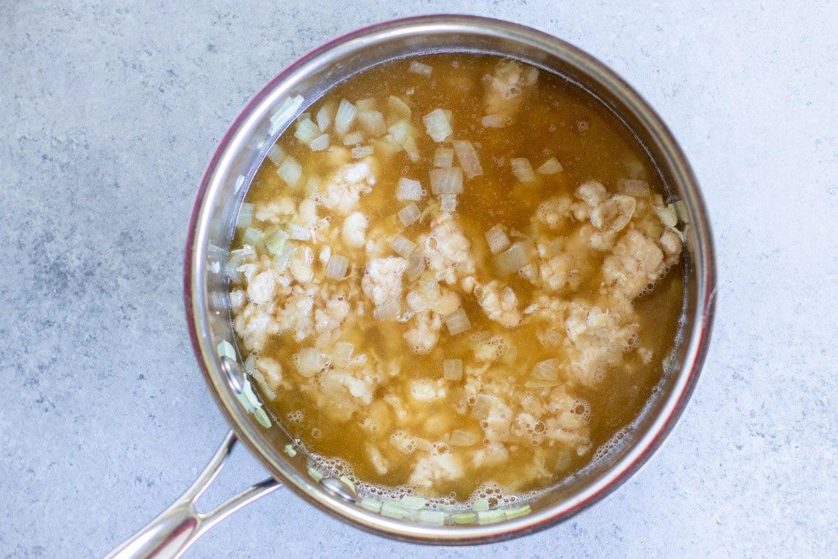 White Bean soup in a saucepan.