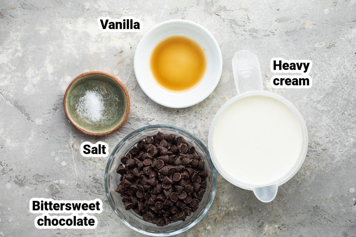 Labeled ingredients for chocolate frosting.