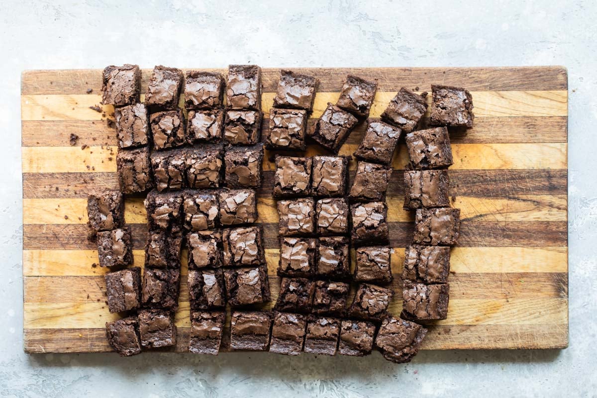 Baked brownies cut into small cubes.