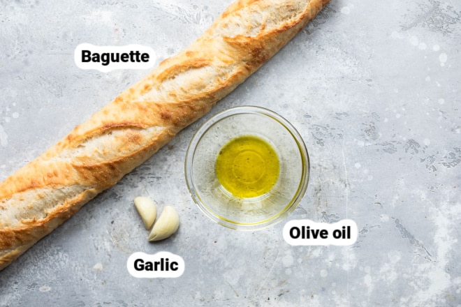 Labeled ingredients for toasted baguette.