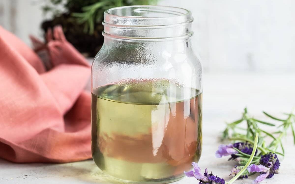 A jar of lavender simple syrup