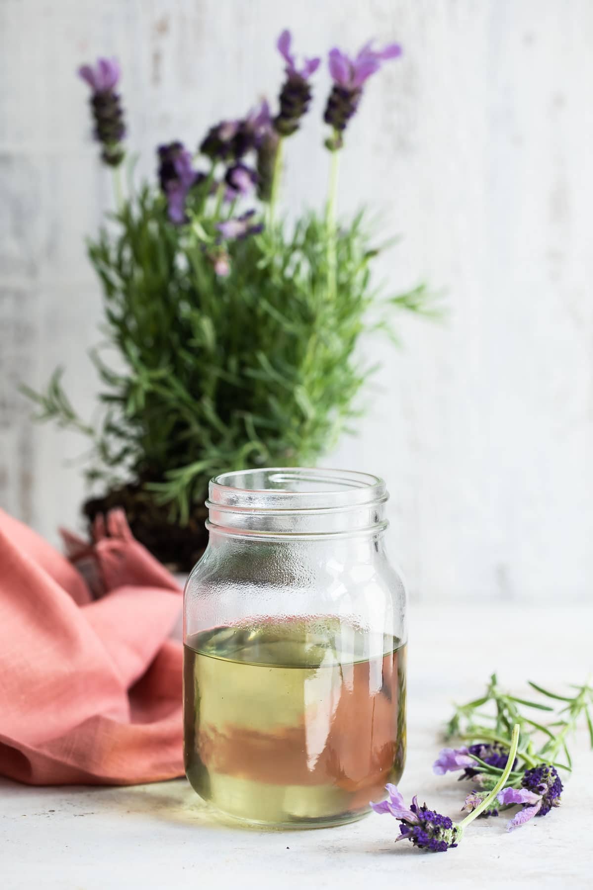 A jar of lavender simple syrup