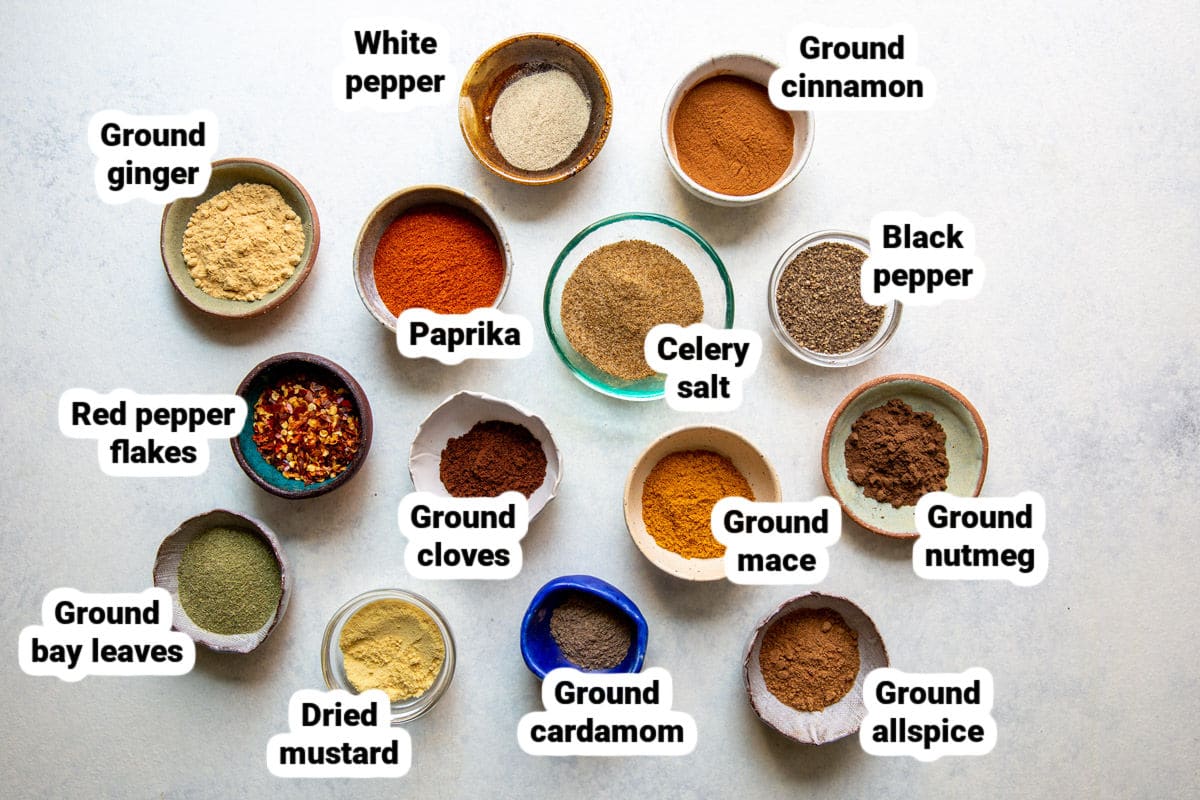 Labeled ingredients for Old Bay Seasoning.