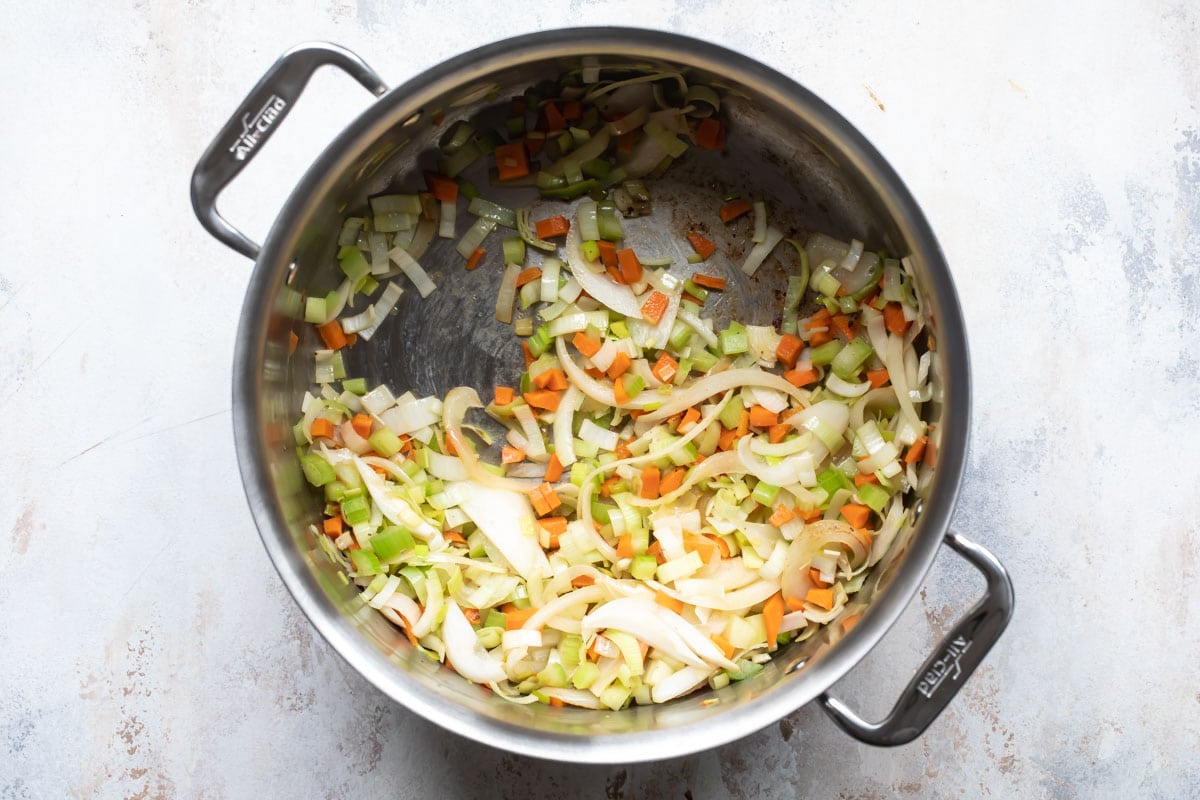 Vegetables for rouladen in a saucepan.