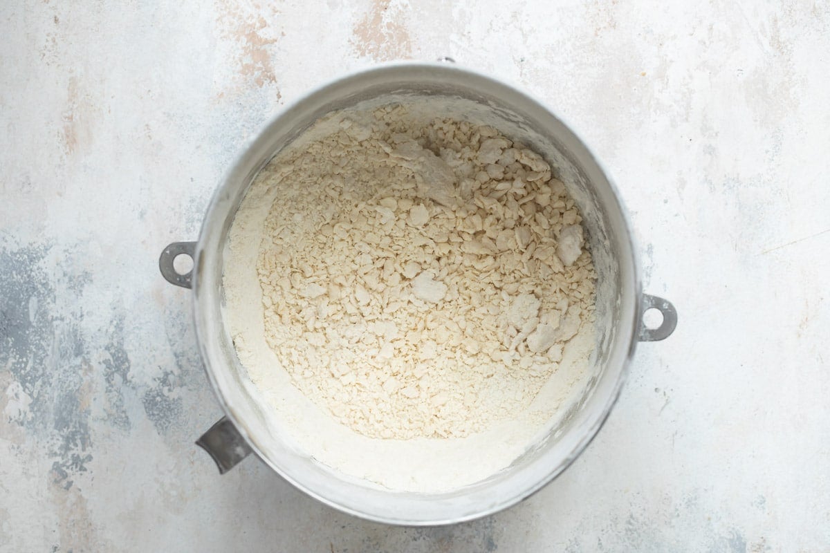 Spaetzle dough in a mixer.