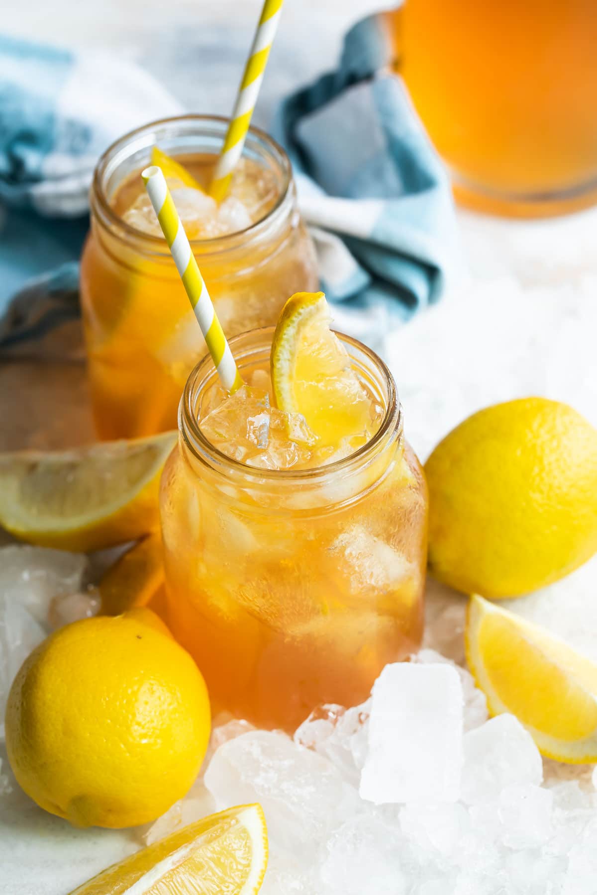 Glasses of arnold palmer (iced tea and lemonade).