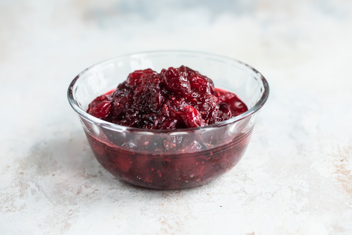 Cranberry sauce for cranberry cheesecake galette.