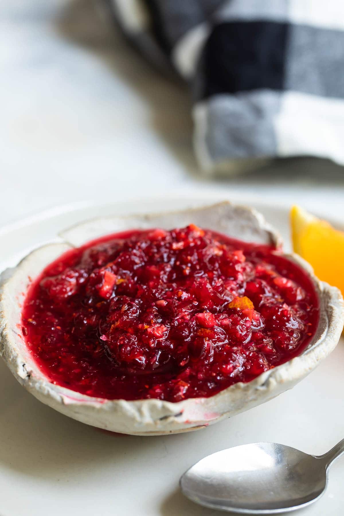 Cranberry relish in a white bowl.