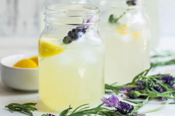 Three jars of lavender lemonade.