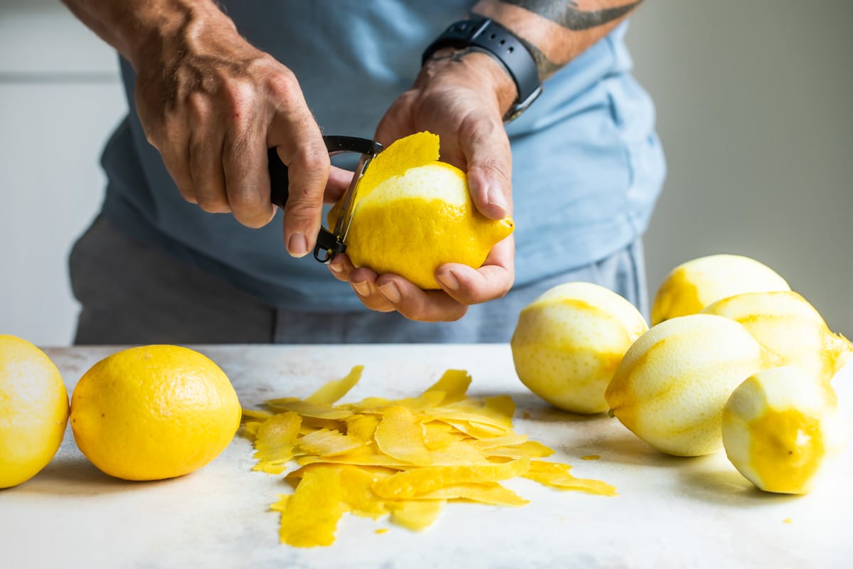 Peeling lemons for limoncello.