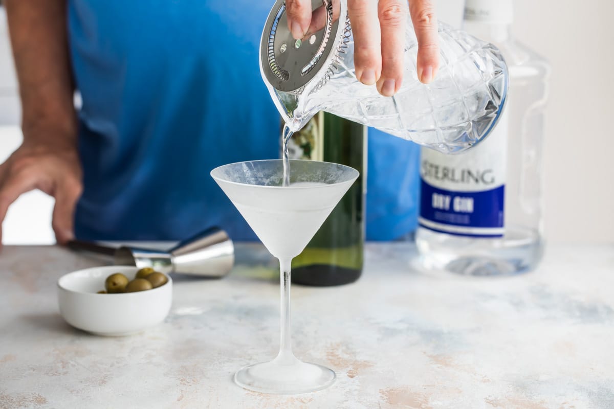 Mixing up a dry martini.