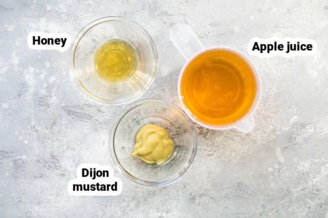Labeled ingredients to make apple glaze.