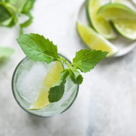 A glass with a Mojito cocktail.