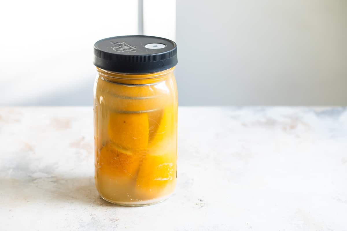Preserved lemons in a mason jar.