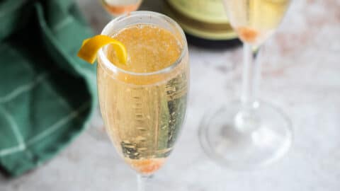 A champagne cocktail in a champagne flute.