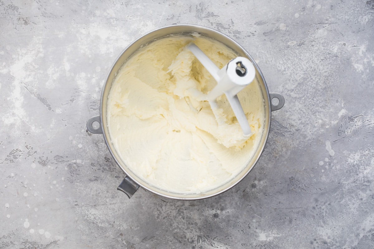 Butter and sugar creamed together for cookie dough.
