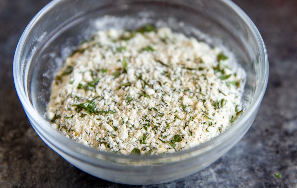 A dish of homemade ranch dressing mix.