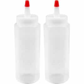 Two mini squeeze bottles.