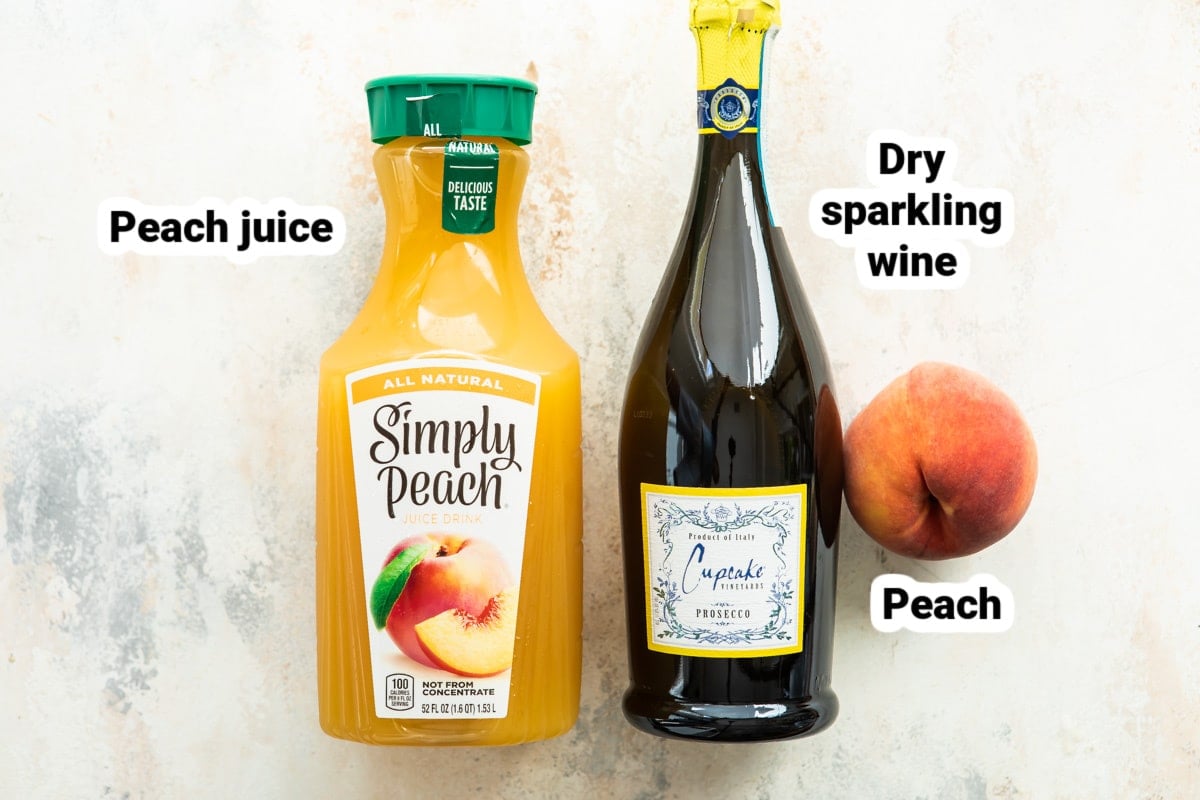 Labeled ingredients for bellinis.